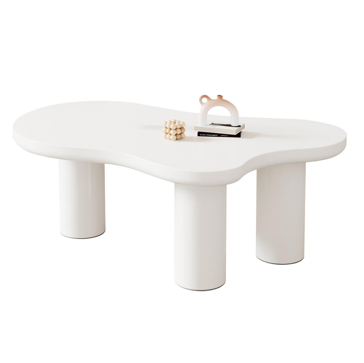 KONFERENČNÍ stolek 107/66/40,5 cm bílý z MDF a PVC v organickém tvaru s filcovými podložkami - bílá, kompozitní dřevo (107/66/40.5cm) - OKWISH