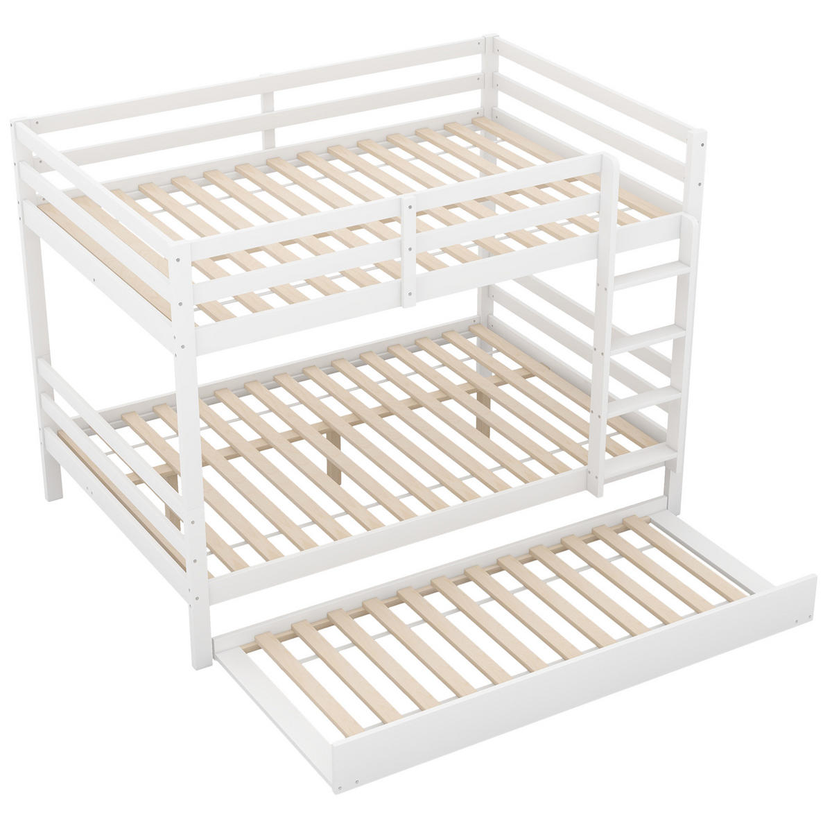 ETAGENBETT 140/200 cm mit Ausziehbett und Treppe in Weiß - Weiß, Holz (140/200cm) - BEAOK