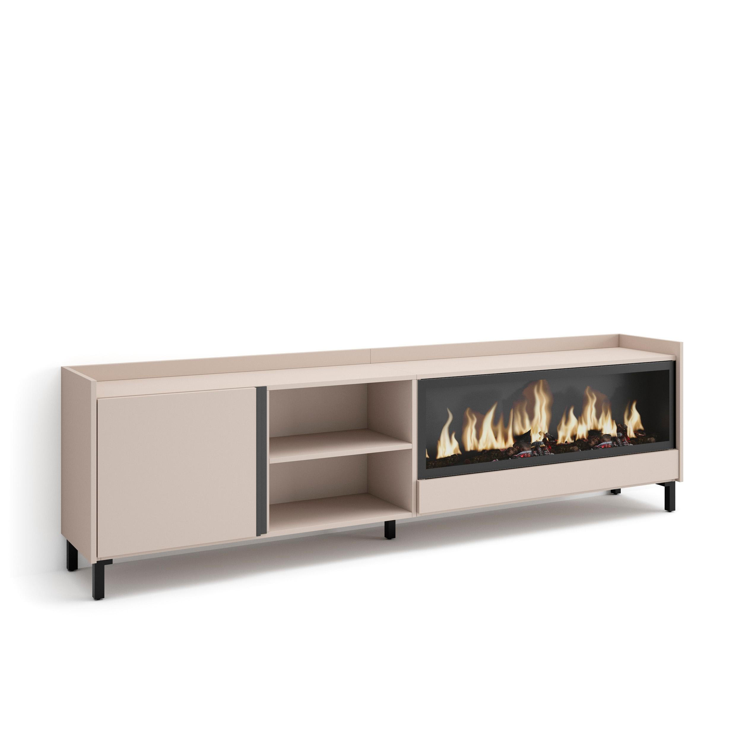 LOWBOARD, Beige, 212/35/61cm, Kamin mit Feuereffekt XXL - Beige, Holzwerkstoff (212/61/35cm) - Skraut Home