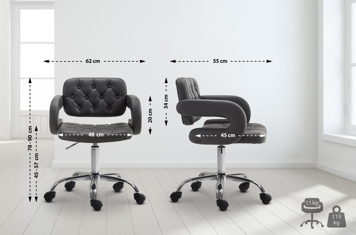 DREHSTUHL Lederlook grau - Chromfarben/Grau, Textil/Metall (62/78/55cm) - CLP