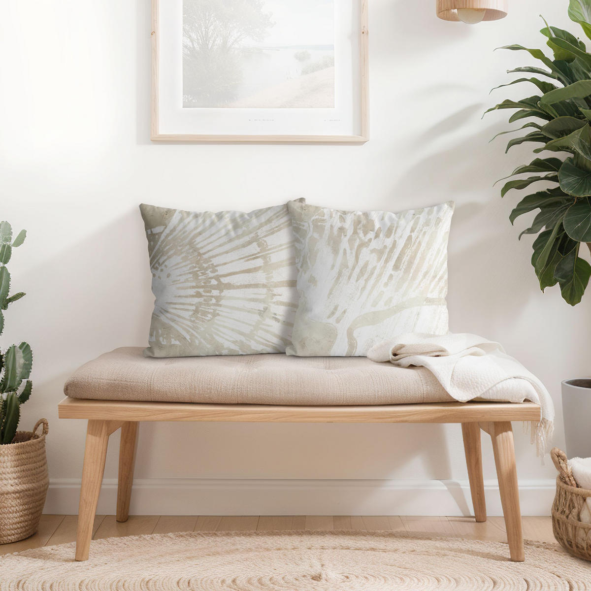 DEKOKISSEN 2er-Set Muschel Silhouetten Duo auf Leinen 40/40 cm - Eichefarben, Textil (40/40cm) - Bilderwelten