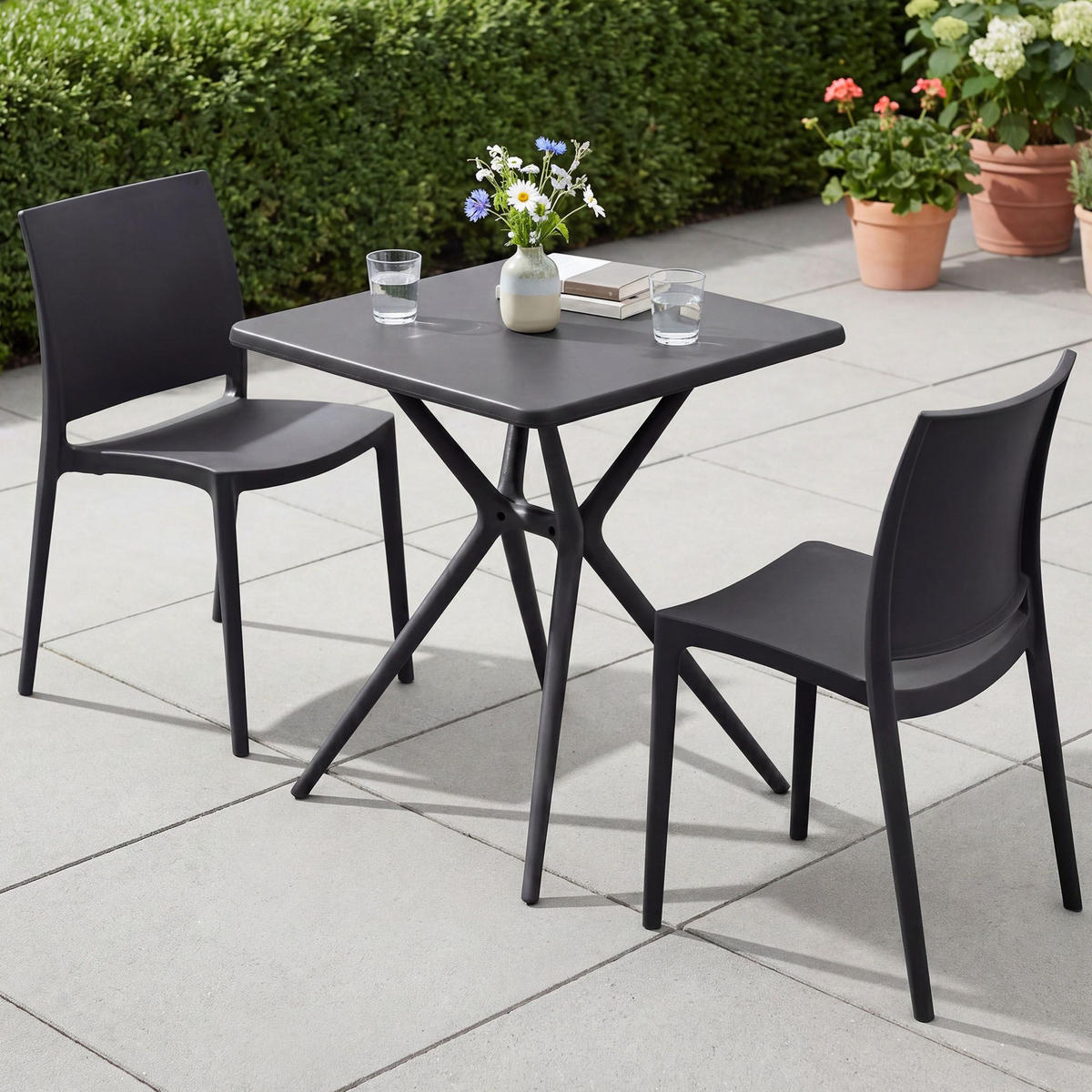 GARTENMÖBEL-SET Greta 2 Stühle 156x72x81cm Kunststoff Schwarz Balkonset - Schwarz, Kunststoff - DELUKE