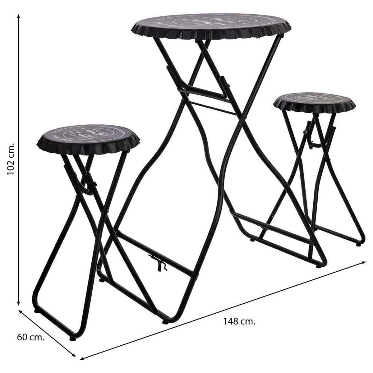 BALKONSET aus Metall, 148x60x102cm, 3-tlg. - Schwarz, Metall - Wanderlust