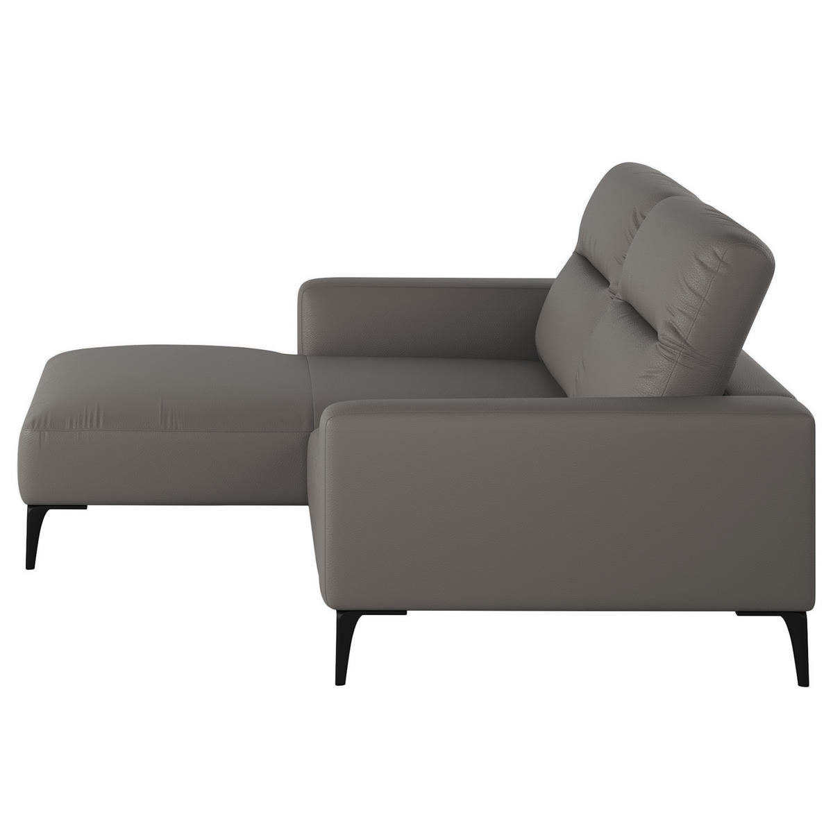 1,5-SITZER ECKSOFA mit Longchair - Schwarz/Grau, Leder/Metall (232/180cm) - home24