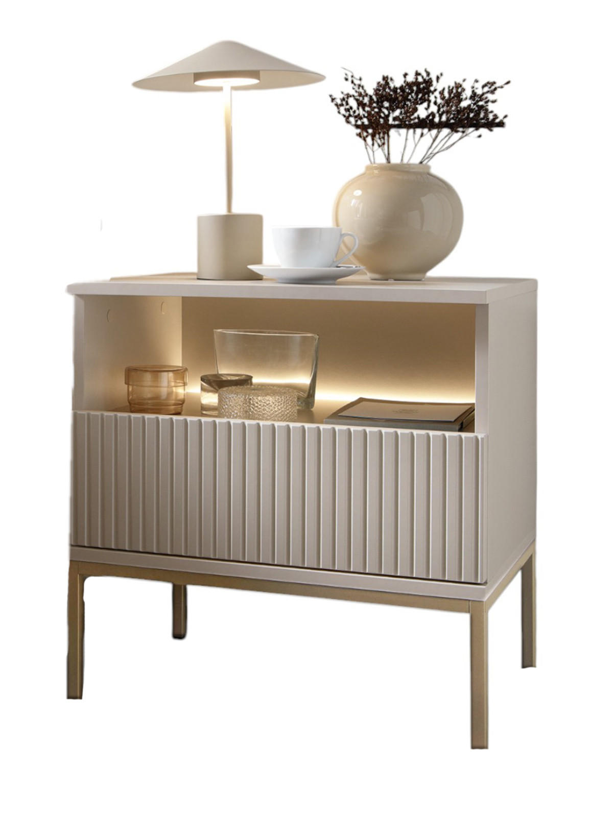 NACHTISCH mit LED Kaschmir, LINO - Kaschmir, Holzwerkstoff (54/56/39cm) - Compleo24