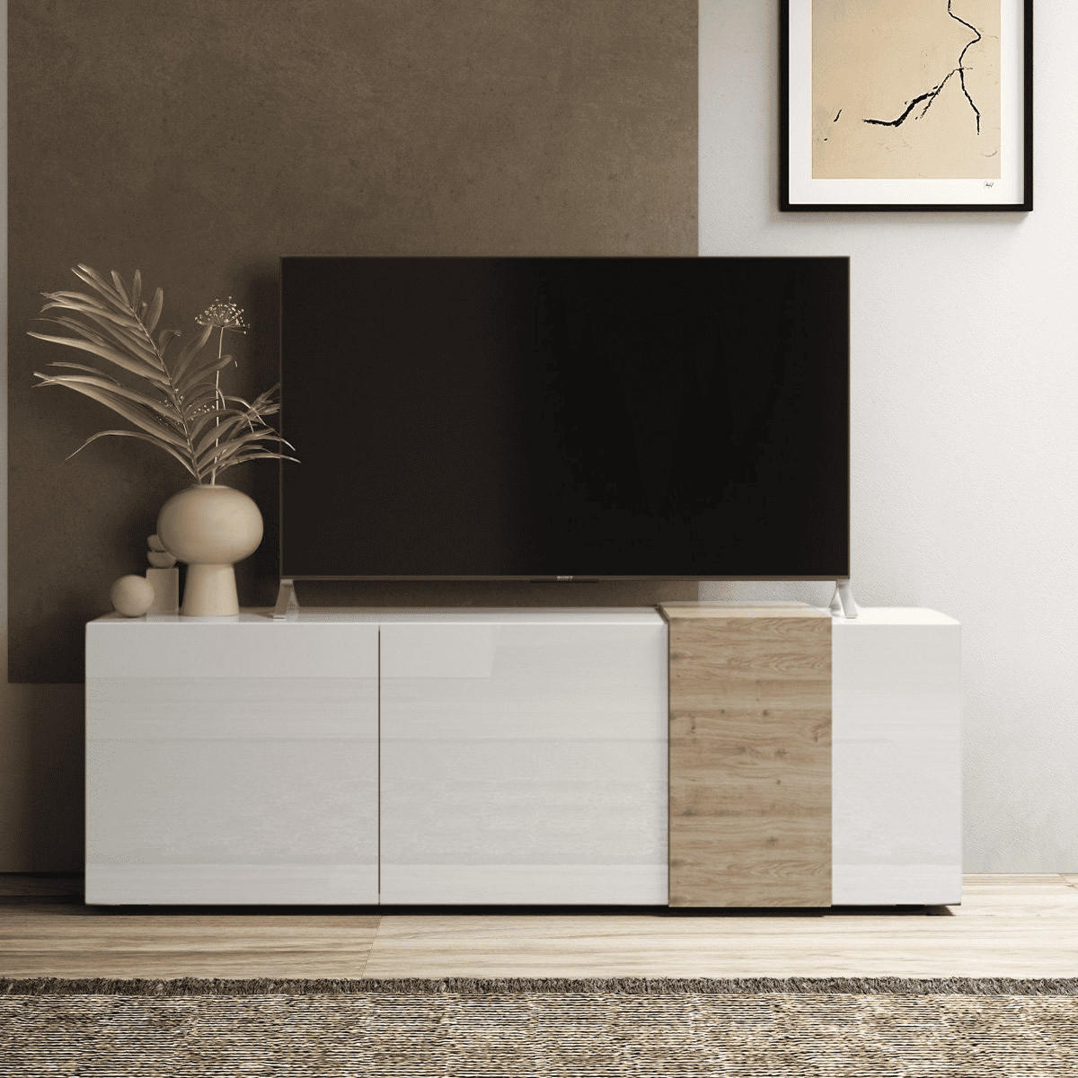 TV-MÖBEL 3 Schwingtüren Pluton - L181 cm - Weiß, Holzwerkstoff (44/57/181cm) - Calicosy