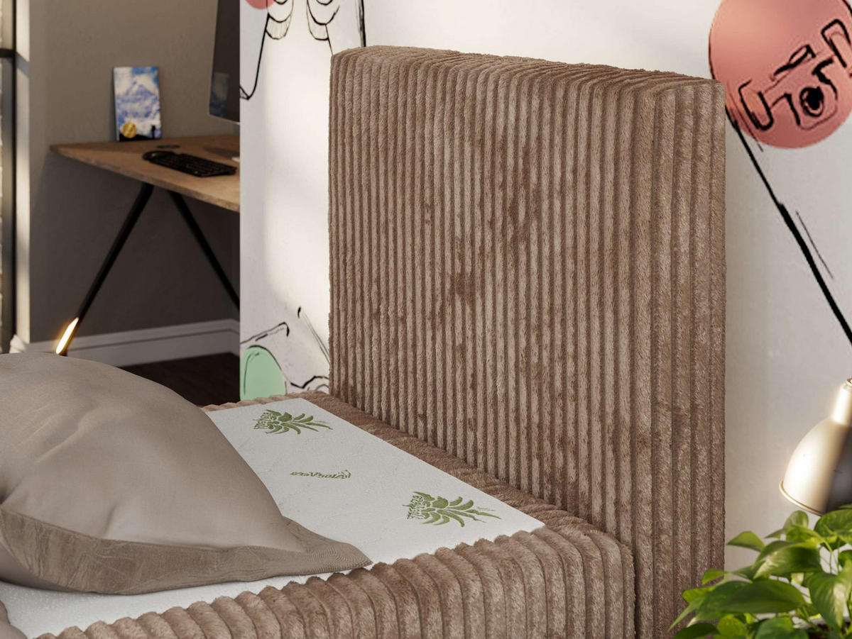 JUGENDBETT TILIO DUO 90/200 - Braun Cord - H4 - Rechts Seite - Braun, Textil (90/200cm) - MKS