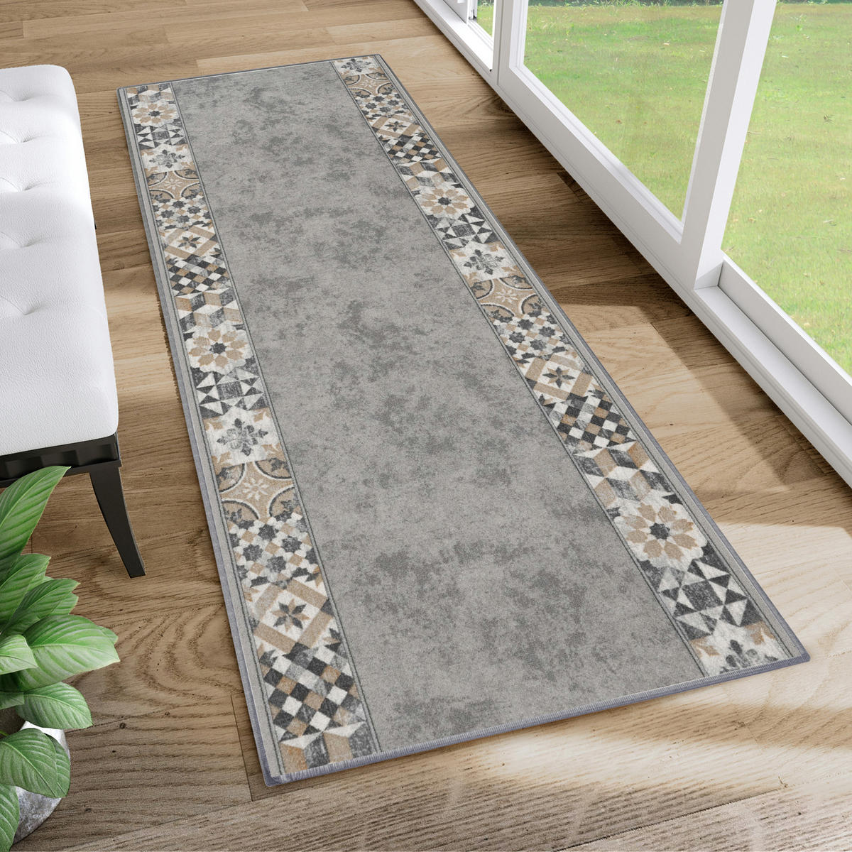 TEPPICHLÄUFER Anti-Rutsch Grau rutschfest Gummiunterlage 100/100 cm - Grau, Textil (100/100cm) - Tapiso