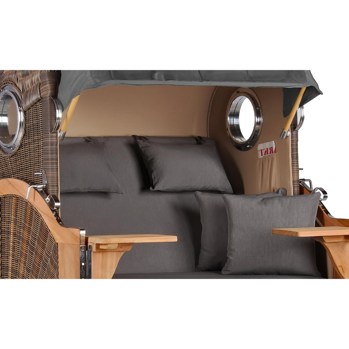 STRANDKORB Düne 2 Sitzer Teak PE Grey - Braun/Grau, Holz/Metall (125/170/80cm) - Mr. Deko