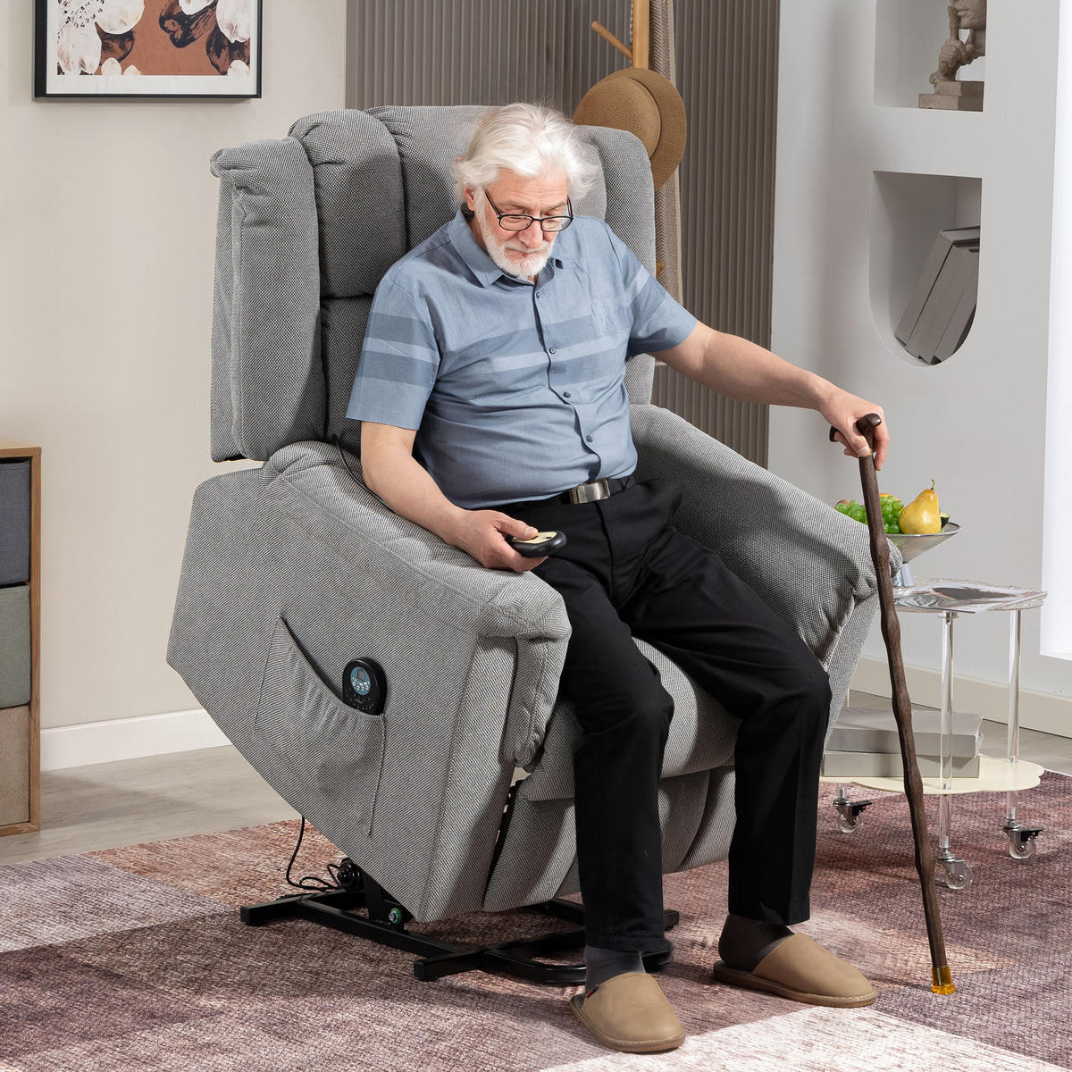 RELAXSESSEL Fernsehsessel Elektrisch Verstellbar Massagesessel mit Aufstehhilfe - Dunkelgrau, Textil (85/104/91cm) - HOMCOM