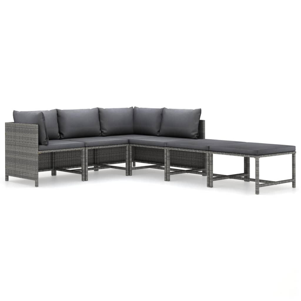 GARTEN-LOUNGE-SET 6-teilig Mit Kissen Poly Rattan Grau - Anthrazit/Grau, Kunststoff/Textil - vidaXL