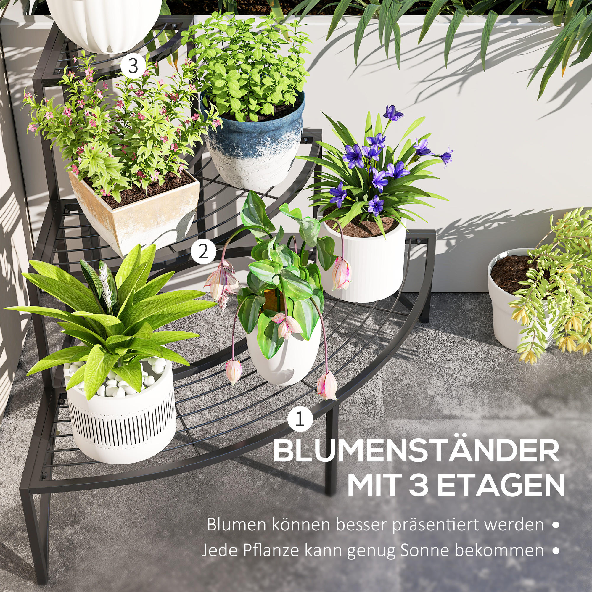 Relaxdays Blumenregal Mit 3 Ablagen – Pflanzentreppe Aus Metall, Schwarz, 83x71x24,5 Cm, Für Innen & Außen