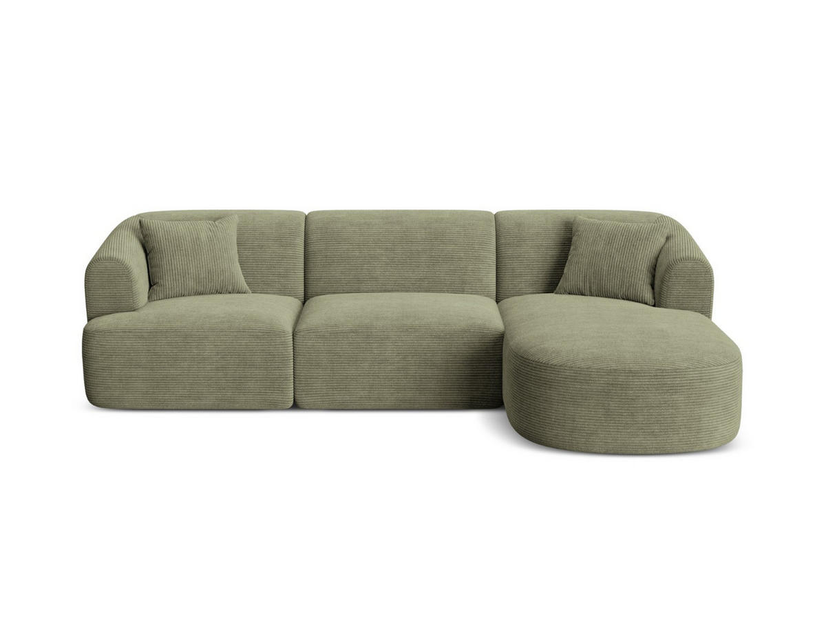 MODULARES-ECKSOFA rechts Campi aus Cord Moosgrün 4 Sitzplätze - Salbeigrün, Textil (156/256cm) - Cosmopolitan Design