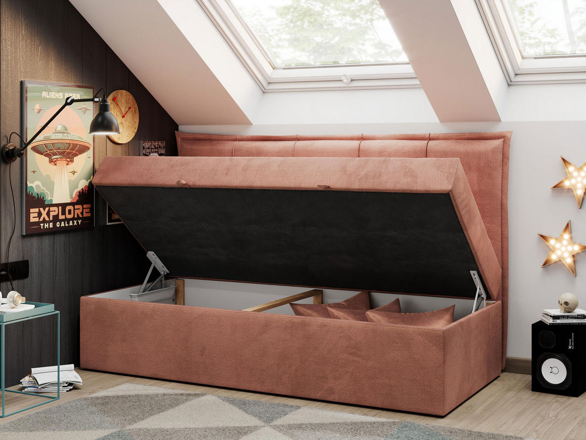 BOXBETT BANCO 90/200 Hellrosa Velvet hydrophob - H3 - Hellrosa, Holz/Textil (90/200cm) - MKS