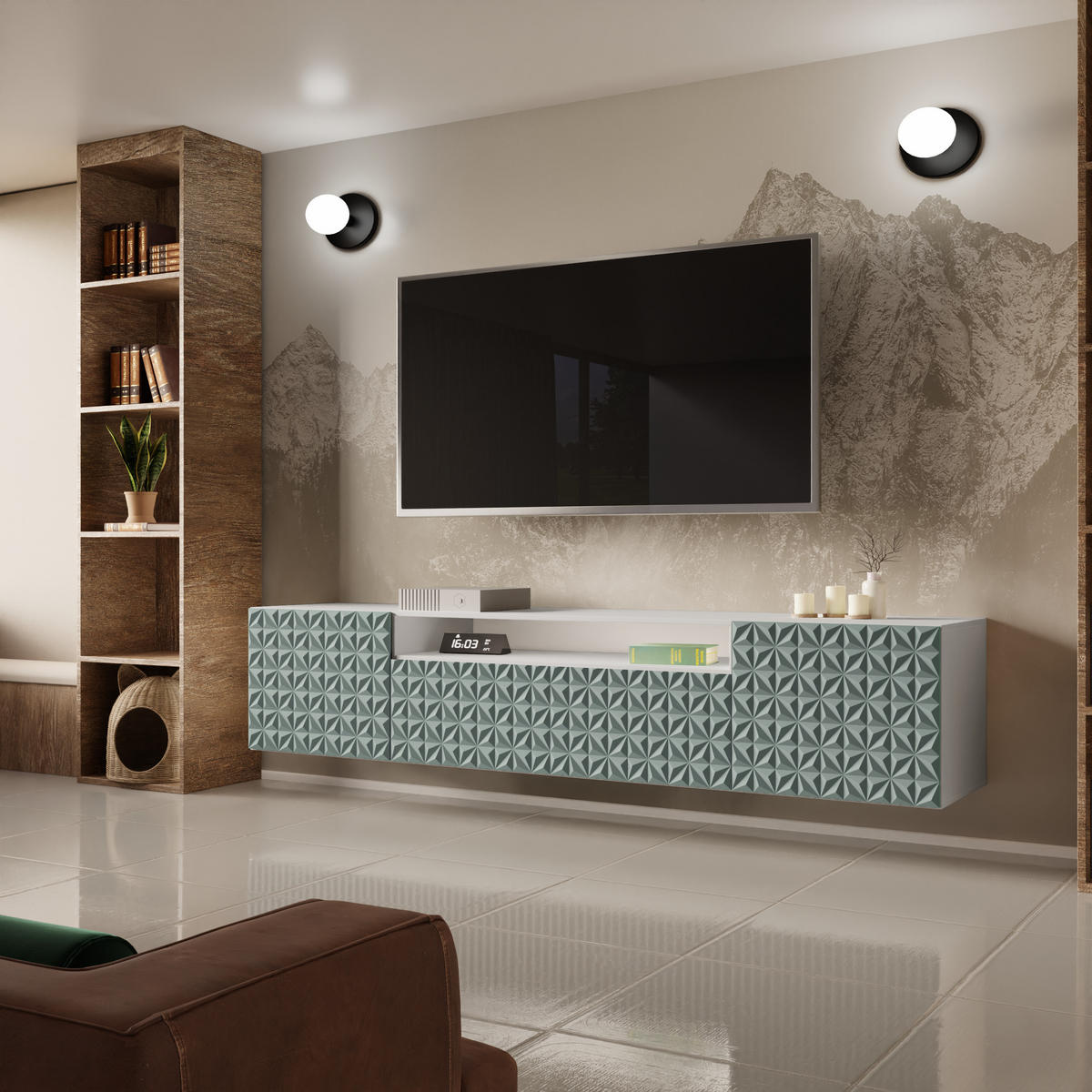 TV-SCHRANK CALI - Weiß/Grün, Holzwerkstoff (200/40/41cm) - Meblini