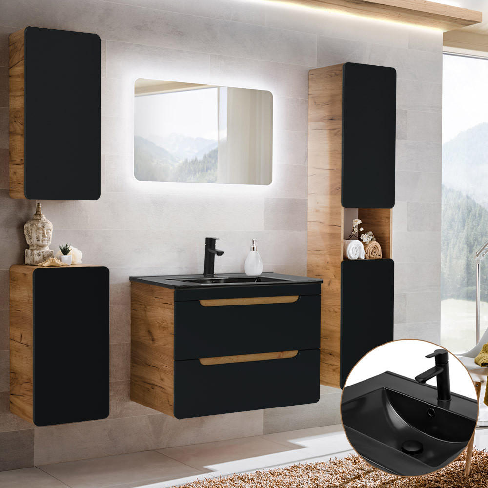 BADMÖBEL-SET 5-TLG. New-luton - Anthrazit, Holzwerkstoff (180/195/46cm) - Lomado