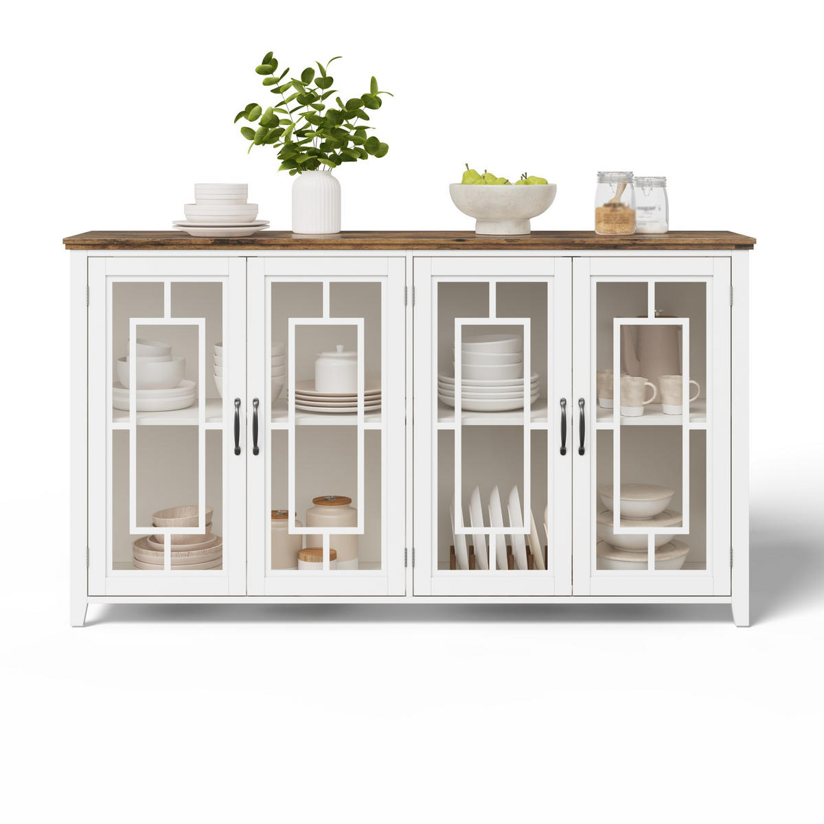 SIDEBOARD DE-38694 160/40/86 cm Glastüren und Holzoptik Weiß - Weiß, Holzwerkstoff (160/86/40cm) - ComfortXL
