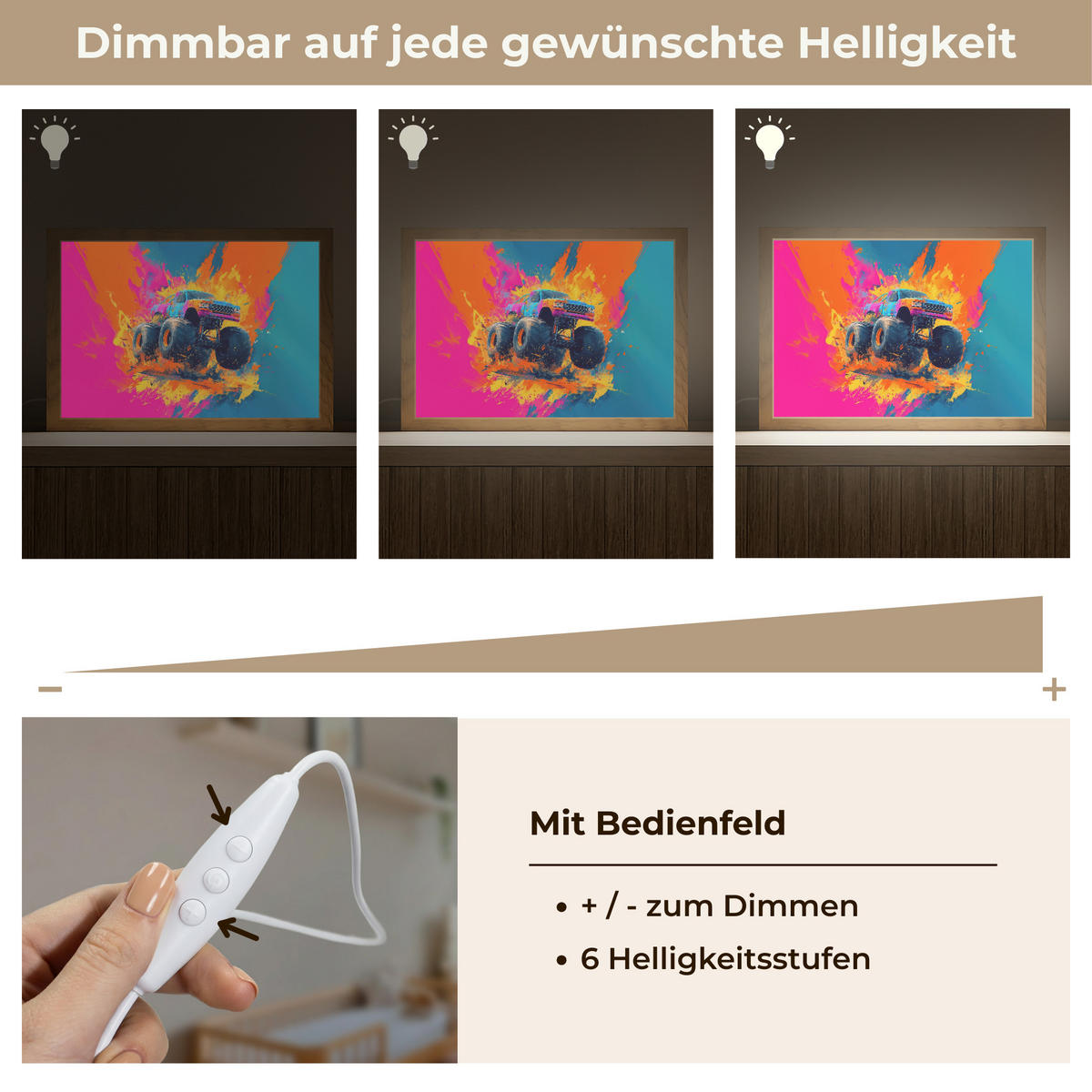 NACHTTISCHLAMPE Monstertruck - Abstrakt - Farbspritzer - Farbenfroh 30x20 cm - Pink, Holzwerkstoff (8/30/20cm)