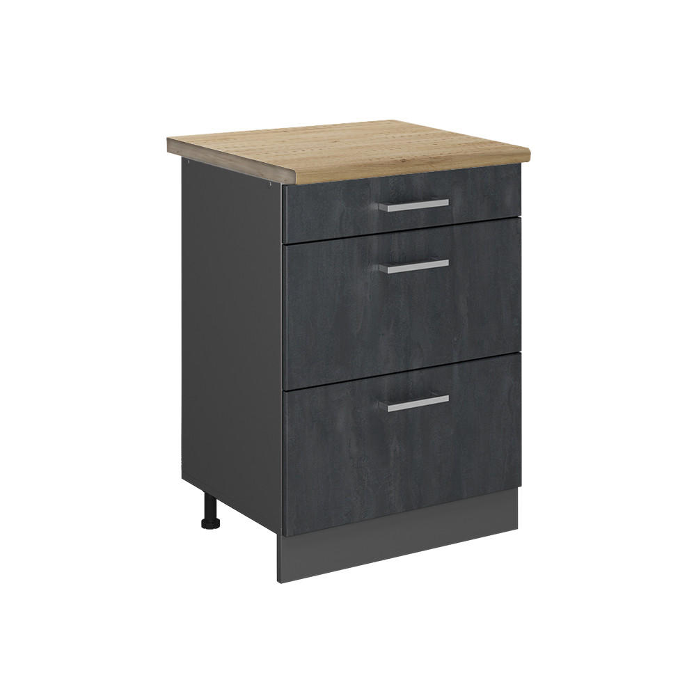 KÜCHENUNTERSCHRANK R-Line Schwarz Beton 60 cm AP Eiche - Anthrazit/Schwarz, Holzwerkstoff (60/81.6/60cm) - Vicco
