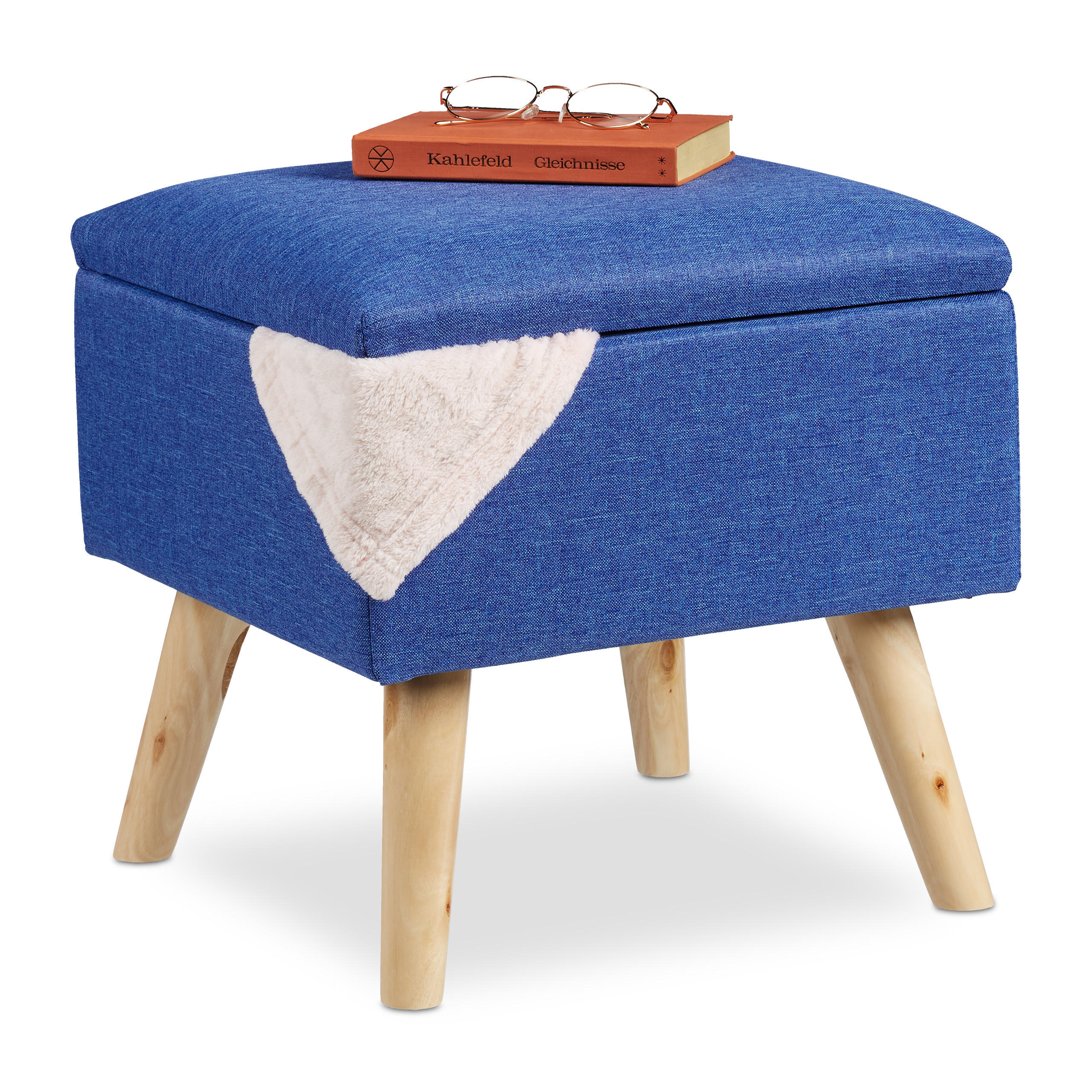 HOCKER - Blau, Holz/Holzwerkstoff (40/40/40cm) - Relaxdays