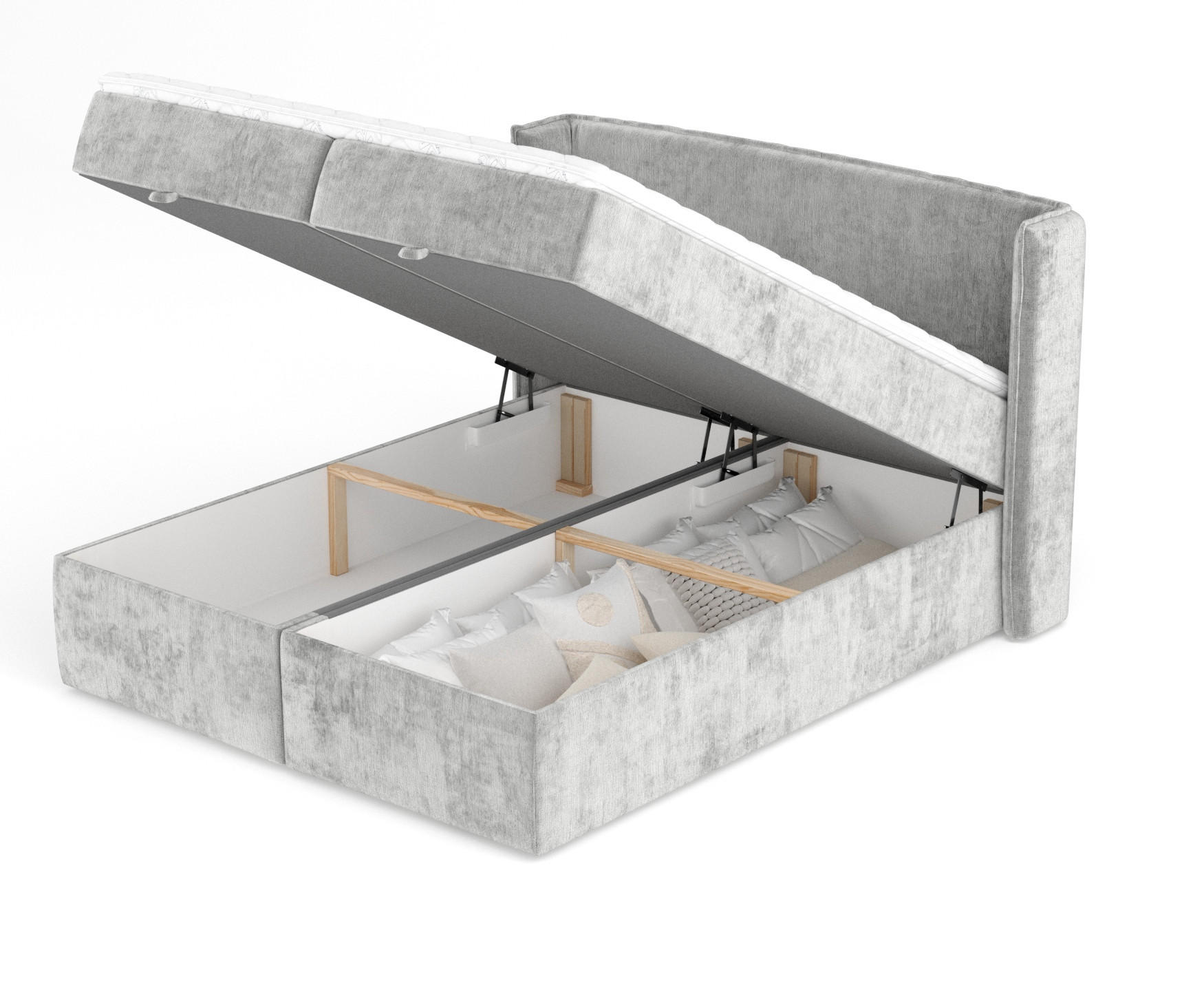 BOXBETT Passion Hellgrau 140/200 cm mit Matratze und Topper - Schwarz/Grau, Holz/Holzwerkstoff (140/200cm) - Maison de Reve