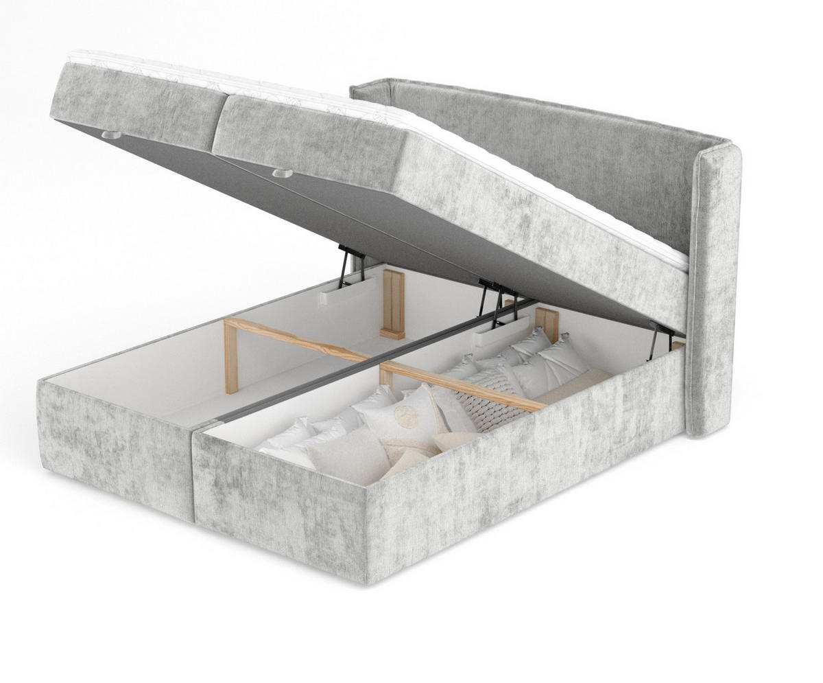 BOXBETT Passion Hellgrau 140/200 cm mit Matratze und Topper - Schwarz/Grau, Holz/Holzwerkstoff (140/200cm) - Maison de Reve