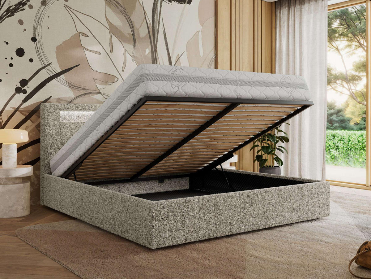 POLSTERBETT GOLD 5 CLASSIC 140/200 - Beige Strukture - Schaum-Matratze - Beige, Textil (140/200cm) - MKS