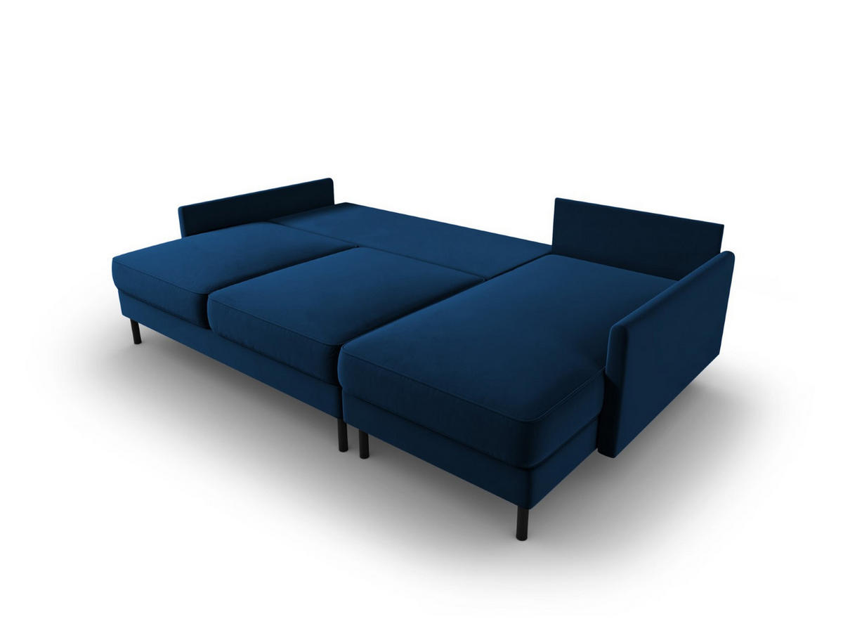 AUSKLAPPBARES-ECKSOFA rechts mit Container Scott aus Samt königsblau 5 Sitzplätze - Blau, Textil (142/212cm) - Micadoni