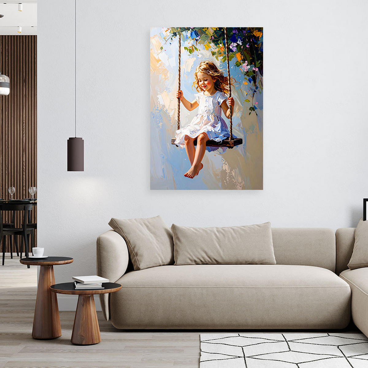 LEINWANDBILD Mädchen auf einer Schaukel 40x60cm - Blau, Textil (40/60cm) - Feeby
