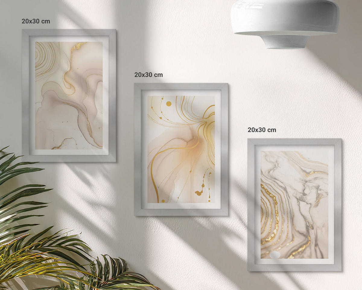 WANDBILDER 3er Set - 20x30 cm Silberner Rahmen - Subtile abstrakte Muster - Silberfarben, Kunststoff (20/30cm) - ArtPrintCave