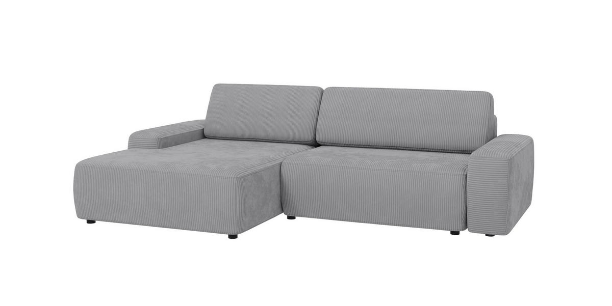 ECKSOFA Nancy Hellgrau Cord - Hellgrau/Schwarz, Holz/Kunststoff (264/162cm) - S-Style Möbel