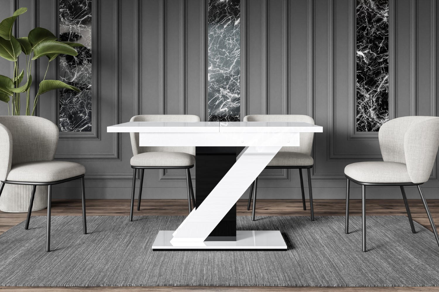 ESSTISCH ausziehbar 120 -160x80x75 cm - Hochglanz Weiß/Hochglanz Schwarz - EVA - Weiß Hochglanz, Holzwerkstoff (120/80/75cm) - ALTDECOR