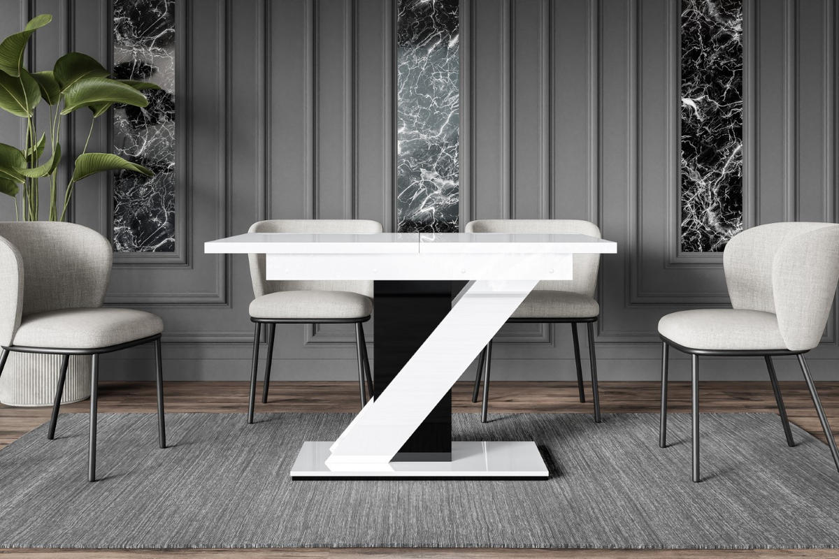 ESSTISCH ausziehbar 120 -160x80x75 cm - Hochglanz Weiß/Hochglanz Schwarz - EVA - Weiß Hochglanz, Holzwerkstoff (120/80/75cm) - ALTDECOR