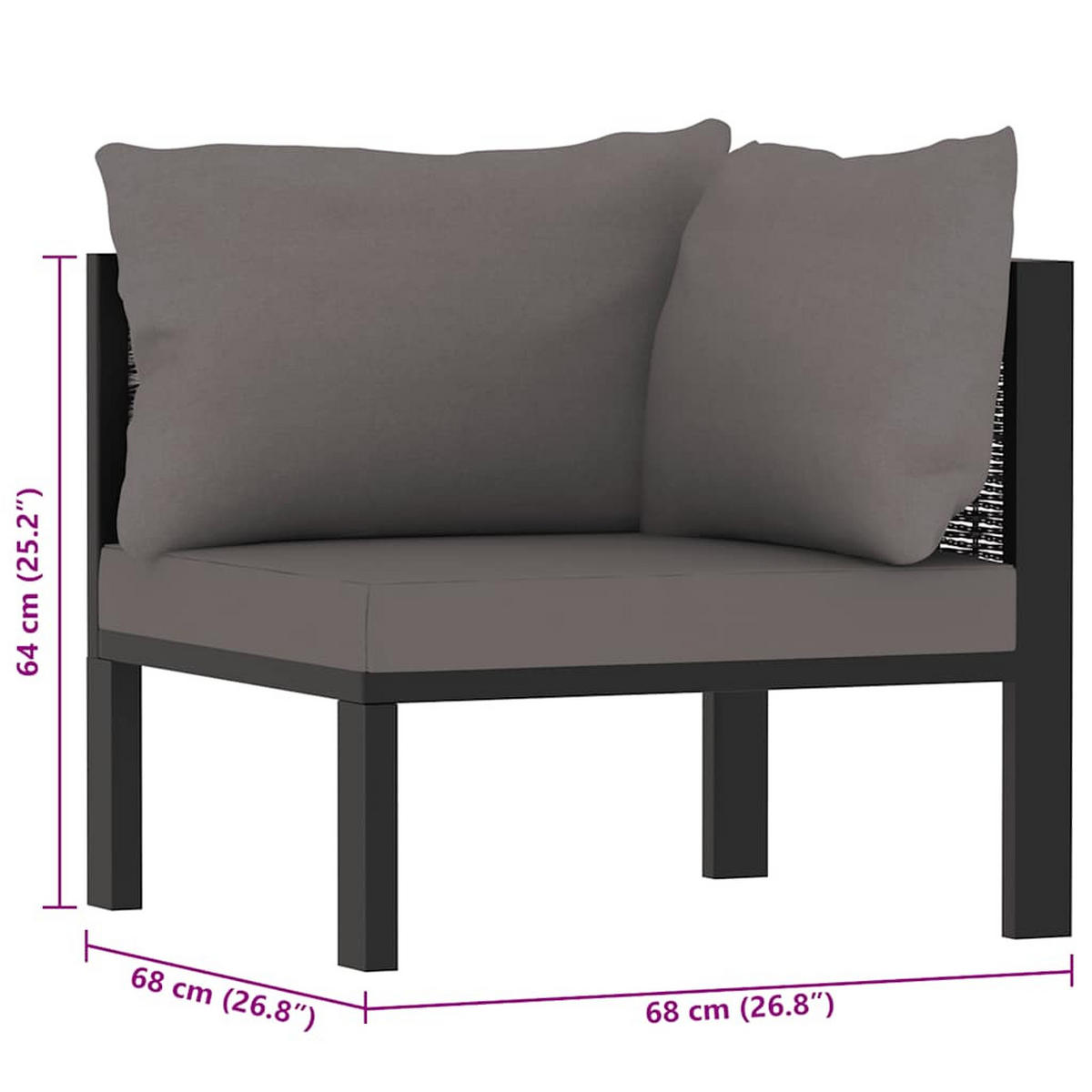 SOFA-ECKELEMENT Mit Linker Armlehne Poly Rattan Anthrazit - Anthrazit, Kunststoff (68/64/68cm) - vidaXL