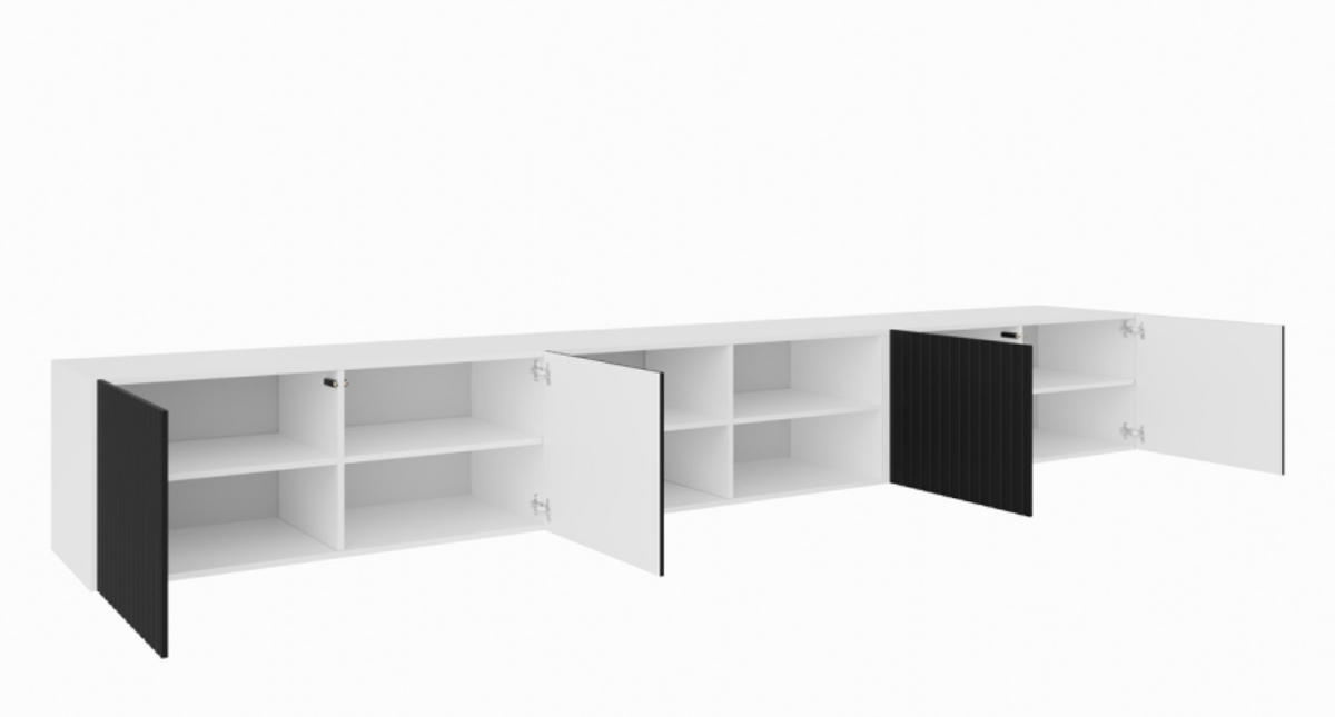 TV-SCHRANK Weiß Schwarz RIO Offene Mit Regalen Gerillt 300 cm - Schwarz/Weiß, Holzwerkstoff (300/41/40cm) - Sepro Meble