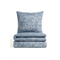 BETTWÄSCHE-GARNITUR Premium Melange Lokomotive blau, 135x200 cm + 80x80 cm - Blau, Textil (135/200cm) - biberna