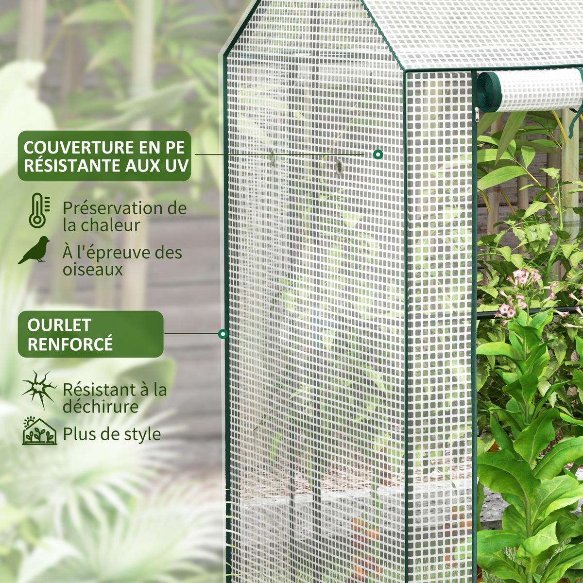 GEWÄCHSHAUS DE-12092 mit 2 Räumen und 2 Rolltüren Transparent - Weiß, Kunststoff (80/150/100cm) - ComfortXL