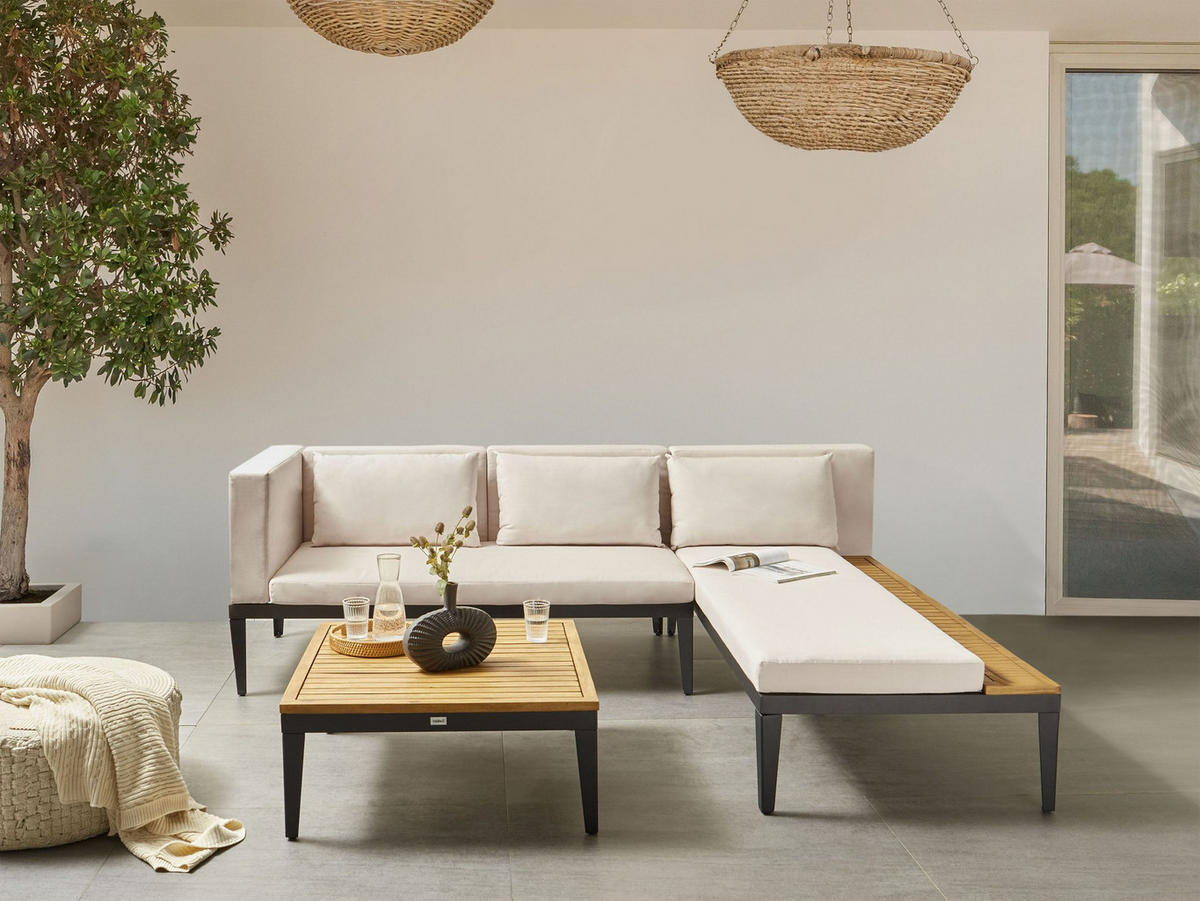 LOUNGE-SET 3-Sitzer Beige Bracciano - Hellbraun/Beige, Holz - Beliani
