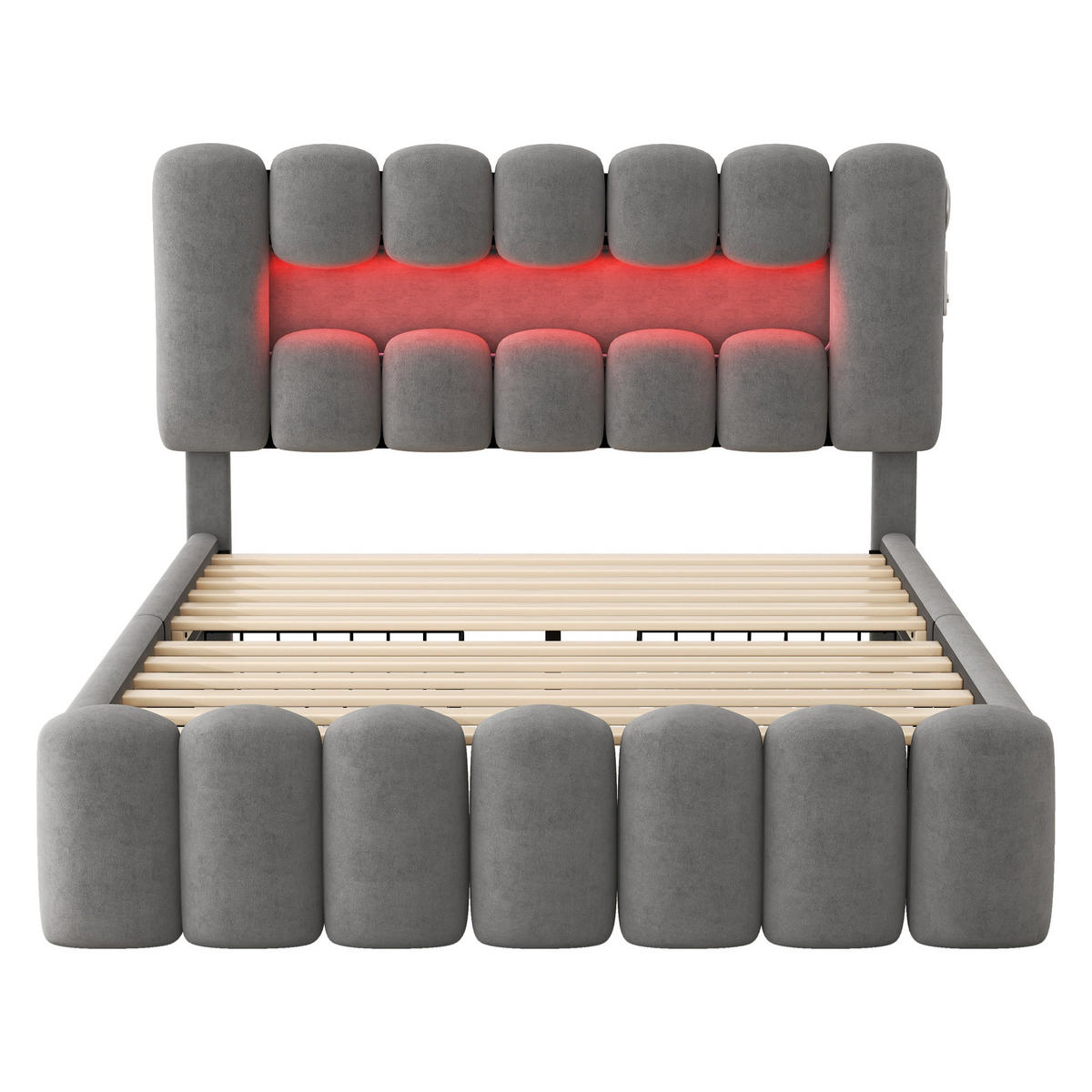 POLSTERBETT 140/200 cm Grau mit 4 Schubladen und LED-Beleuchtung - Grau, Textil (140/200cm) - OKWISH