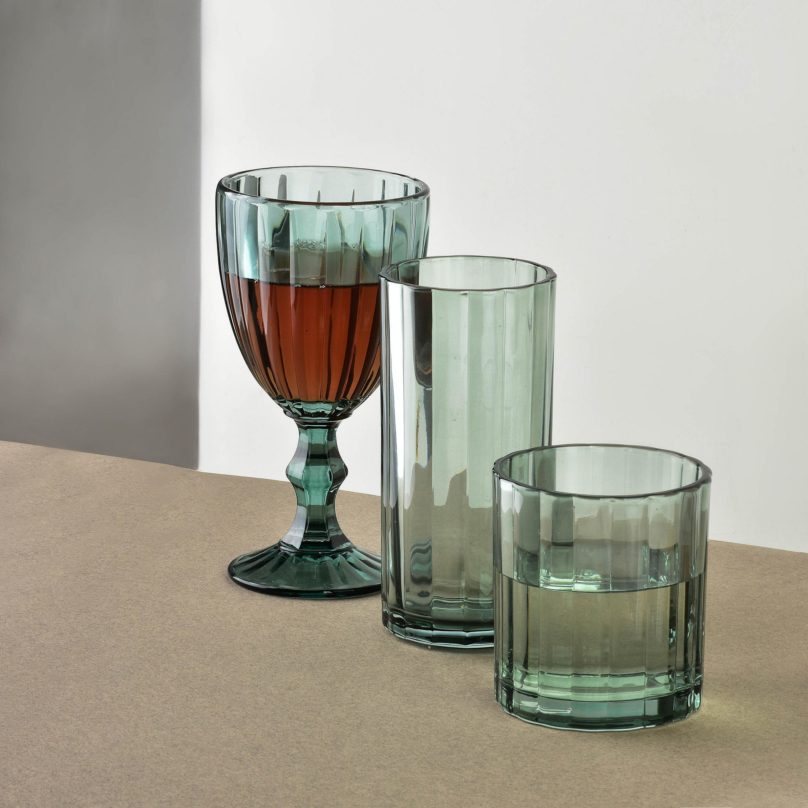 GLÄSER Elise Stripes 4er Set Grün 8x8xh9 cm Glas - Grün, Glas - Mondex