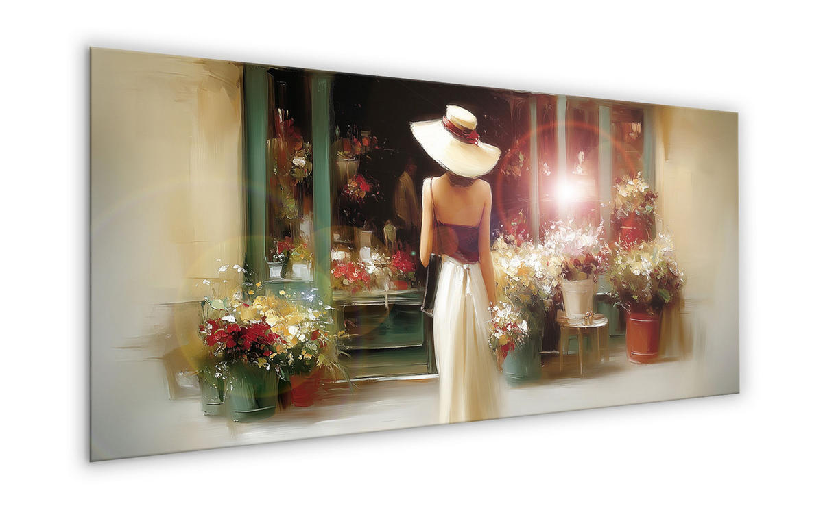 GLASBILD 125x50 cm Frau figurative Kunst - Beige, Glas (125/50cm) - artissimo