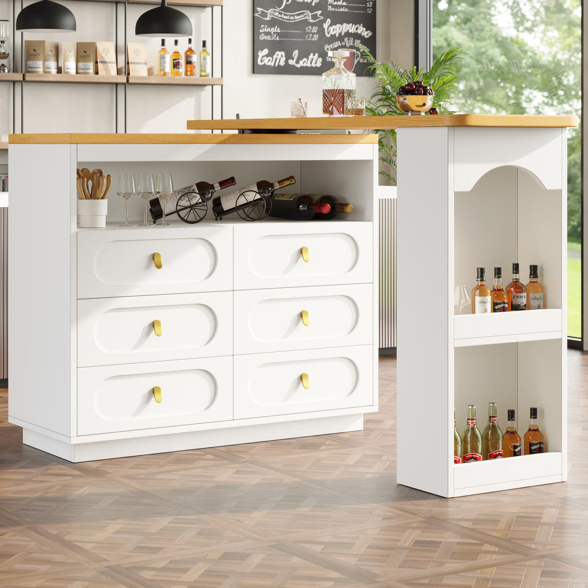 BARTISCH aus MDF, ausziehbar 137-203/39/90 cm mit 360° Drehfunktion & 6 Schubladen, Weiß - Weiß, Holzwerkstoff (39/90/137cm) - Redom