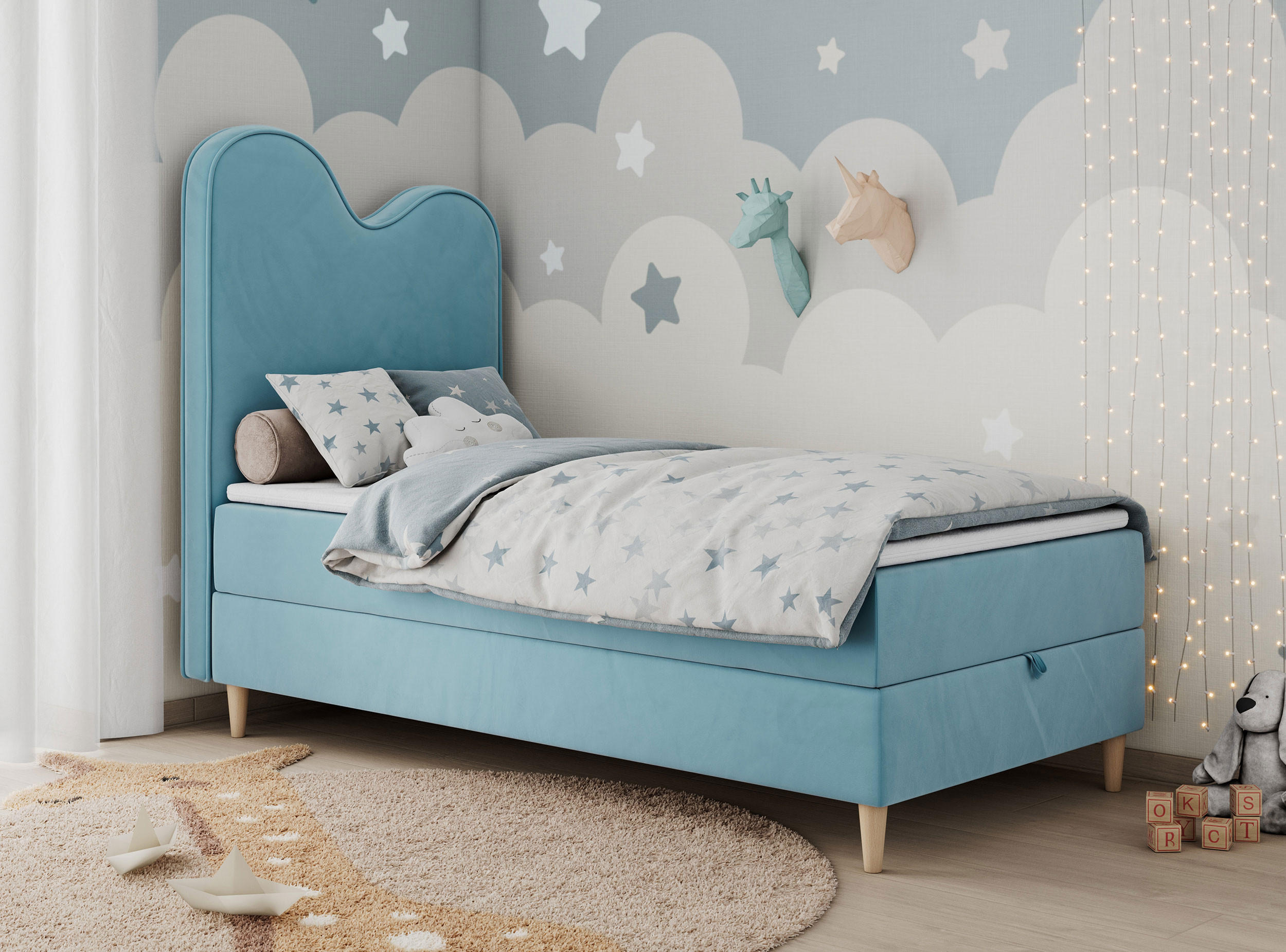 BOXBETT FLOW 90/180 Blau Velvet - H3 - Blau, Holz/Textil (90/180cm) - MKS