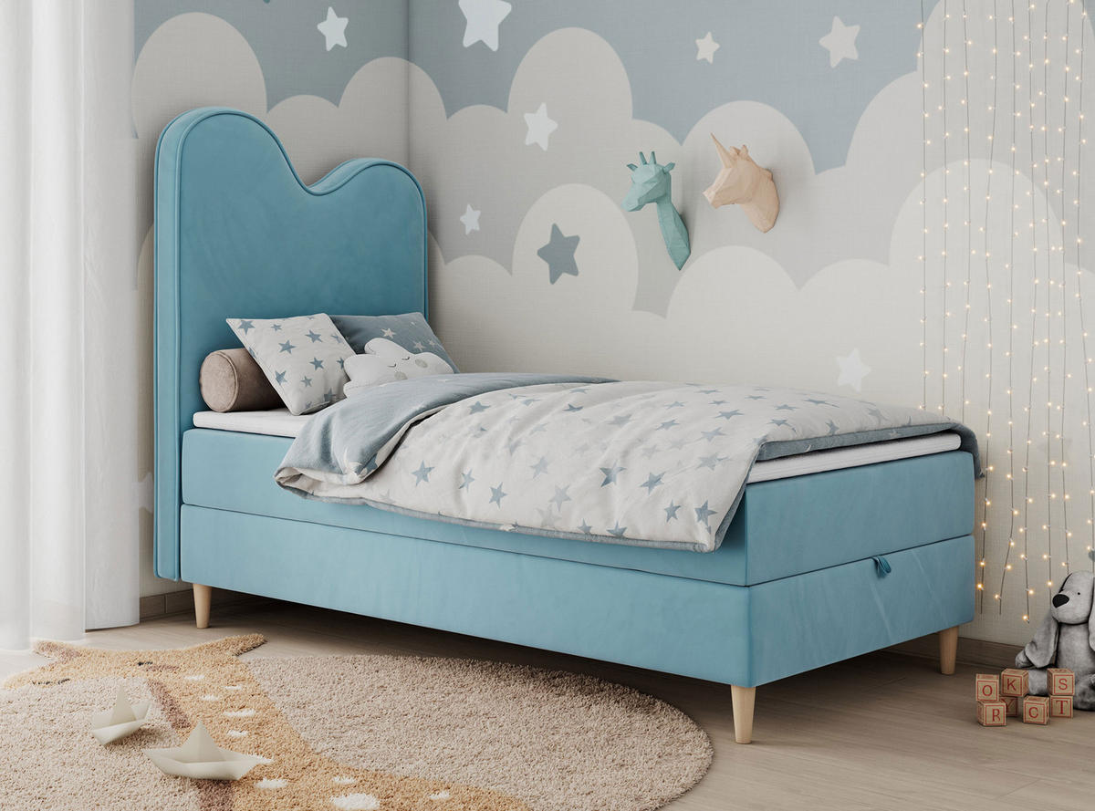 BOXBETT FLOW 90/180 Blau Velvet - H3 - Blau, Holz/Textil (90/180cm) - MKS