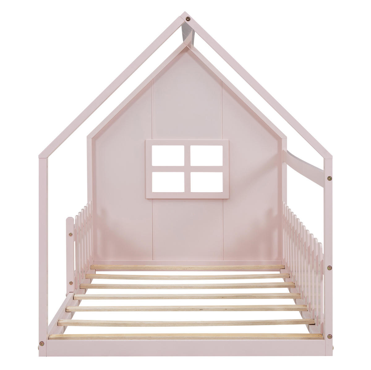 KINDERBETT 90/200 cm in Hausform aus Kiefer und MDF – Rosa - Rosa, Holz (90/200cm) - BEAOK