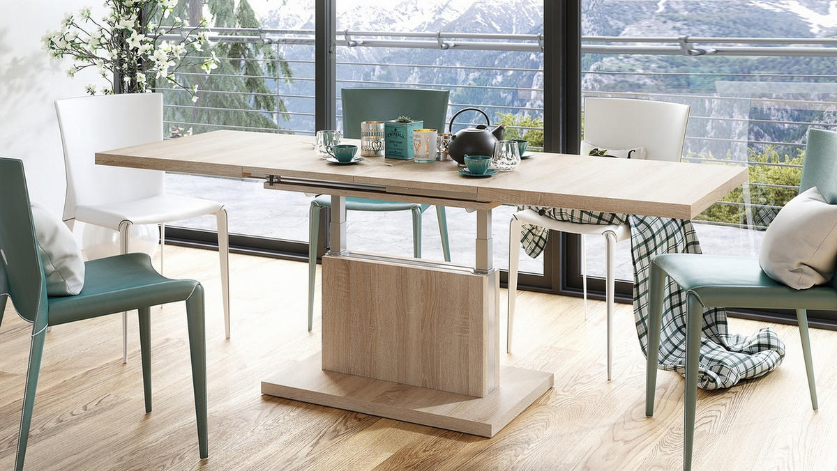 COUCHTISCH rechteckig Sonoma Eiche ausziehbar höhenverstellbar - Sonoma Eiche, Holzwerkstoff (80/120/56cm) - designimpex