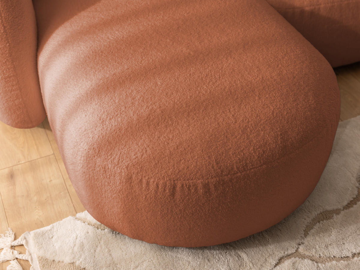 ECKSOFA Nuvola mit abgerundetem Design Terrakotta Bouclé-Stoff - Ottomane Links - Terra cotta/Schwarz, Holz/Kunststoff (190/146cm) - S-Style Möbel