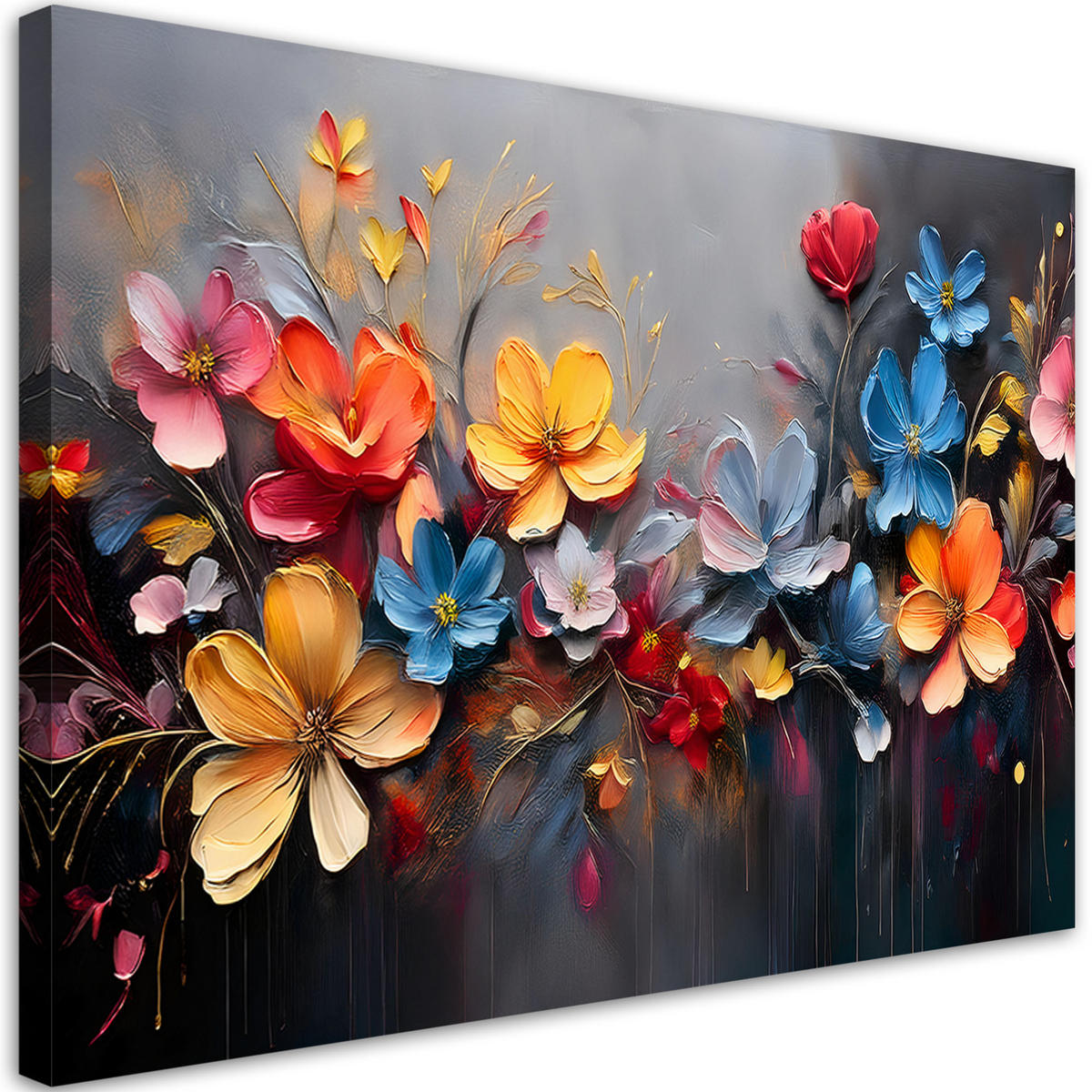 WANDBILD gemaltes blumenarrangement - Multicolor, Textil (60/40cm) - Feeby