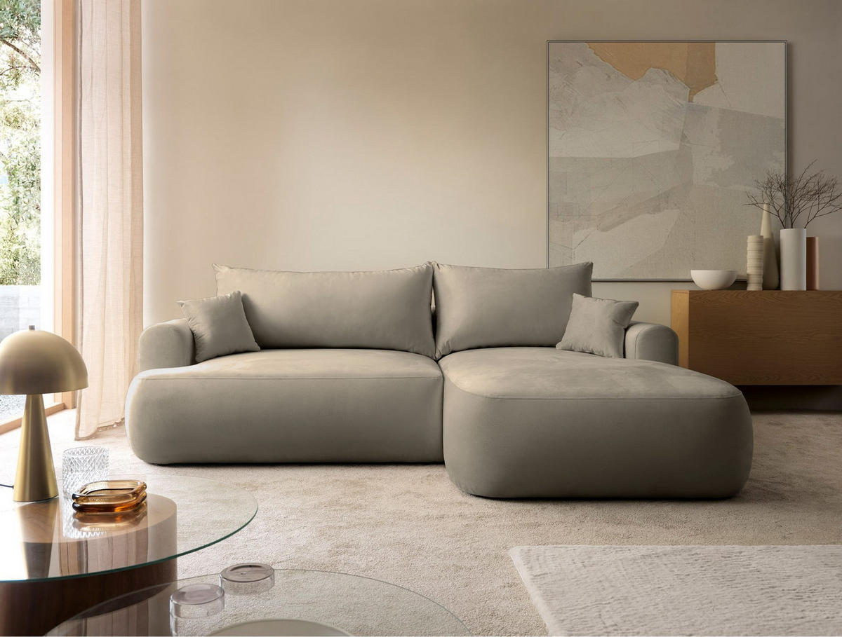 ECKSOFA Ovo Grau-Beige mit wasserabweisendem Samtbezug - Taupe/Schwarz, Kunststoff/Textil (260/165cm) - Selsey