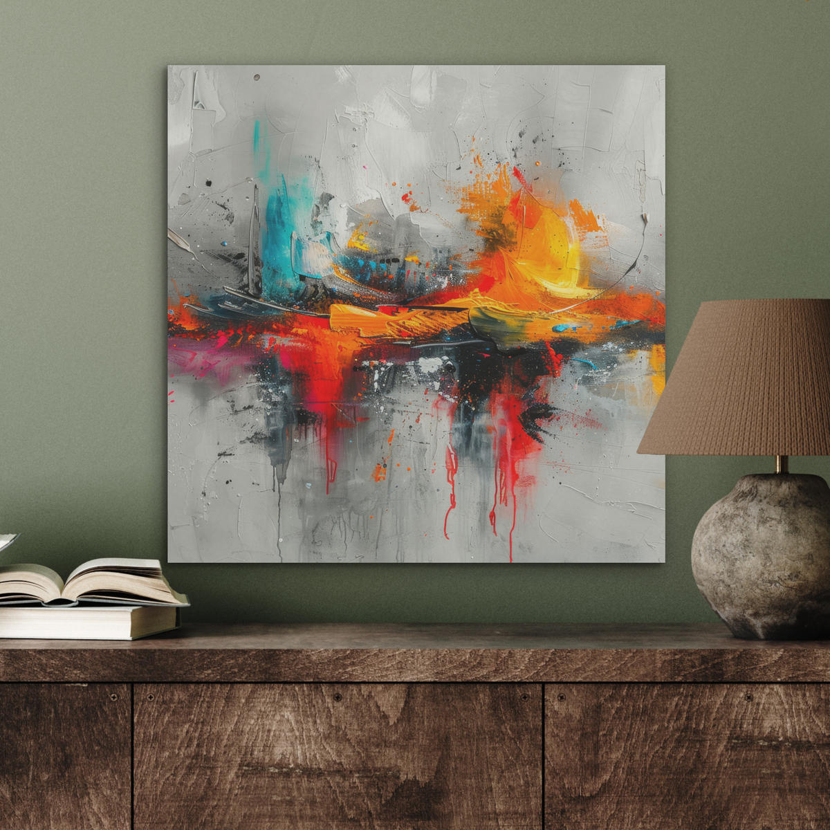 AKUSTIKBILD Moderne Kunst - Orange - Grau - Abstrakt Wandbilder 60x60 cm - Hellgrau, Kunststoff (60/60/0.9cm) - MuchoWow